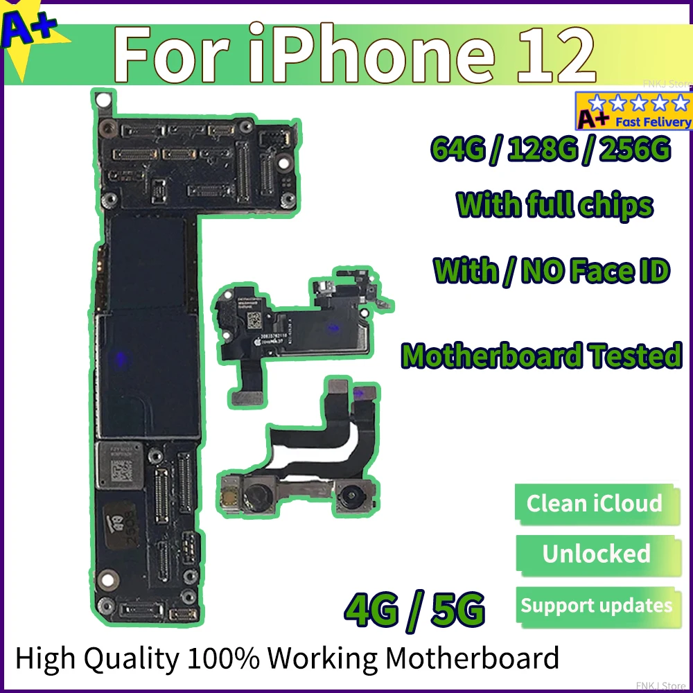 Working Board For iPhone 12 Motherboard With/NO Face ID Unlocked 64GB 128GB Logic Clean Free iCloud For iphone 12 Plate Tested