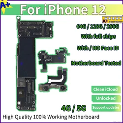 Working Board For iPhone 12 Motherboard With/NO Face ID Unlocked 64GB 128GB Logic Clean Free iCloud For iphone 12 Plate Tested