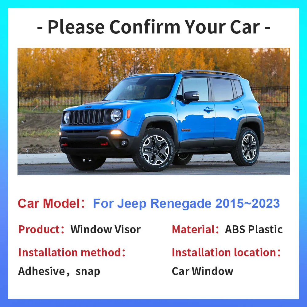 Car Window Visor for Jeep Renegade 2015~2023 Side Sun Rain Guard Deflector Awnings Shelters Vent Smoke Cover Exterior Accessorie