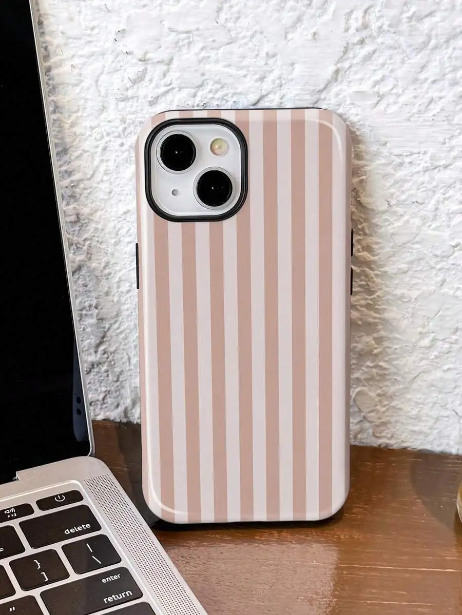 

Pink Minimalist Striped Glossy Hard Phone Case Full Coverage For iPhone 13 14 15 16 Pro Max