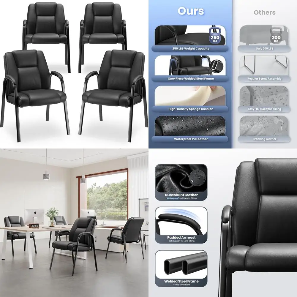 

Oice Gt Chair with Armrest, PU Leather Retion Chair or Oice & Waiting Room, 250LBS, One-Piece Welded Steel e, Sponge Cushion or