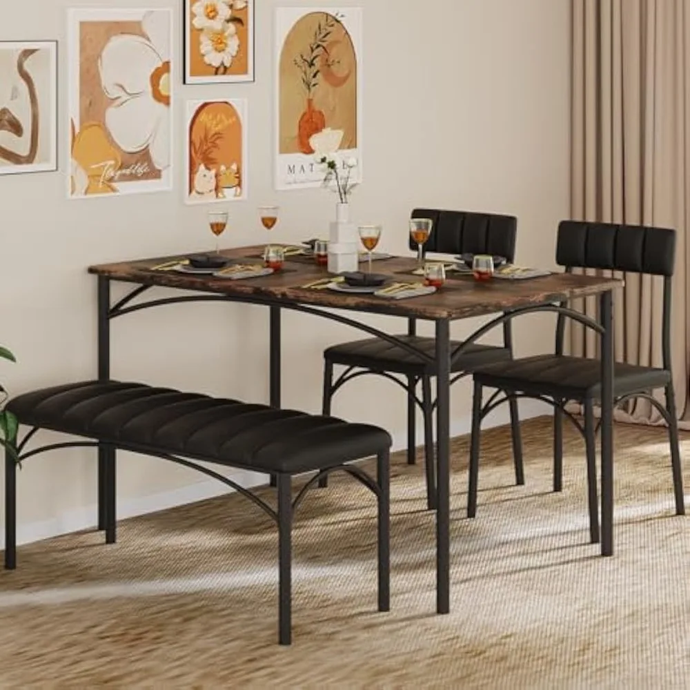 

Dining Table Set for 4, Kitchen Table with Upholstered Bench and 2 Chairs, Dining Room Set for Small Space, Apartm