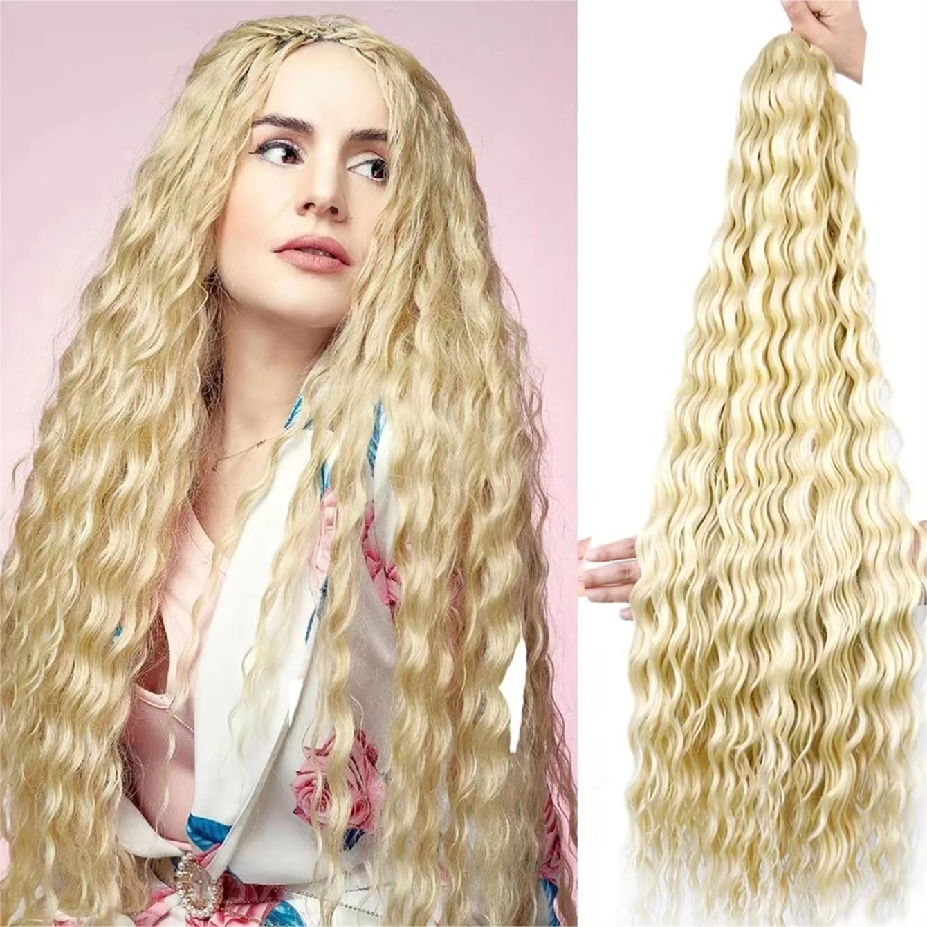 1pcs 30 Inch Deep Wave Braiding Hair Synthetic Curly Crochet Extensions Wavy Bohemian Braids for Women Daily Party Holiday Use