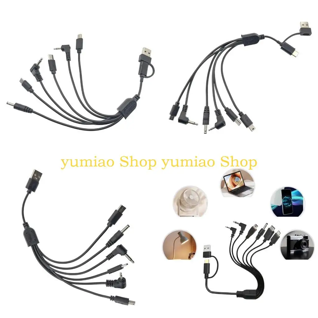 587B Multiple Interfaces Charging Cable 23cm 6 Connector Charges Cord for Mobile Devices