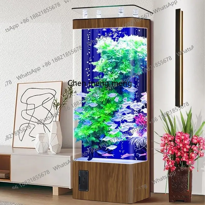 

Integrated molding, aquarium ecological glass smart next to the vertical TV cabinet in the living room, fish tank