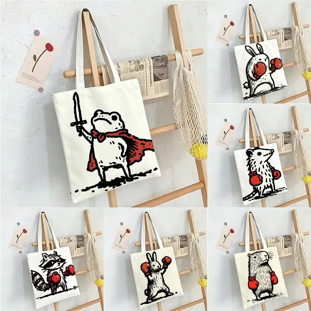 Cute Vintage Cartoon Storage Bags  Shopper Bags Handbags Canvas Shoulder Bags Woman Shopping Bags High Capacity