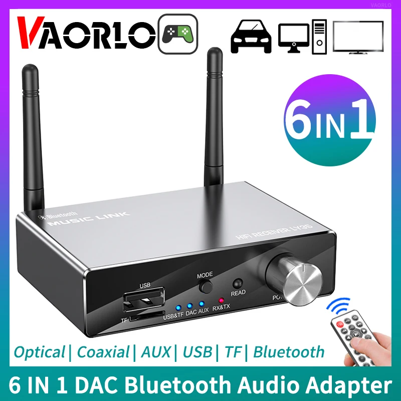 

6 в 1 DAC Bluetooth 5,3 приемник передатчик оптический коаксиальный AUX RCA USB TF беспроводной аудио адаптер цифро-аналоговый преобразователь