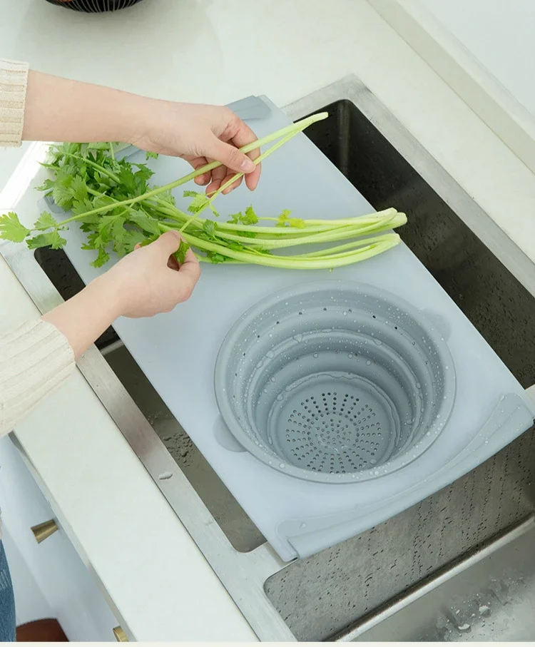 Innovative Multi-Functional 3 in 1 Chopping Board Detachable Folding Drain Basket Sink Cutting Kitchen Tools