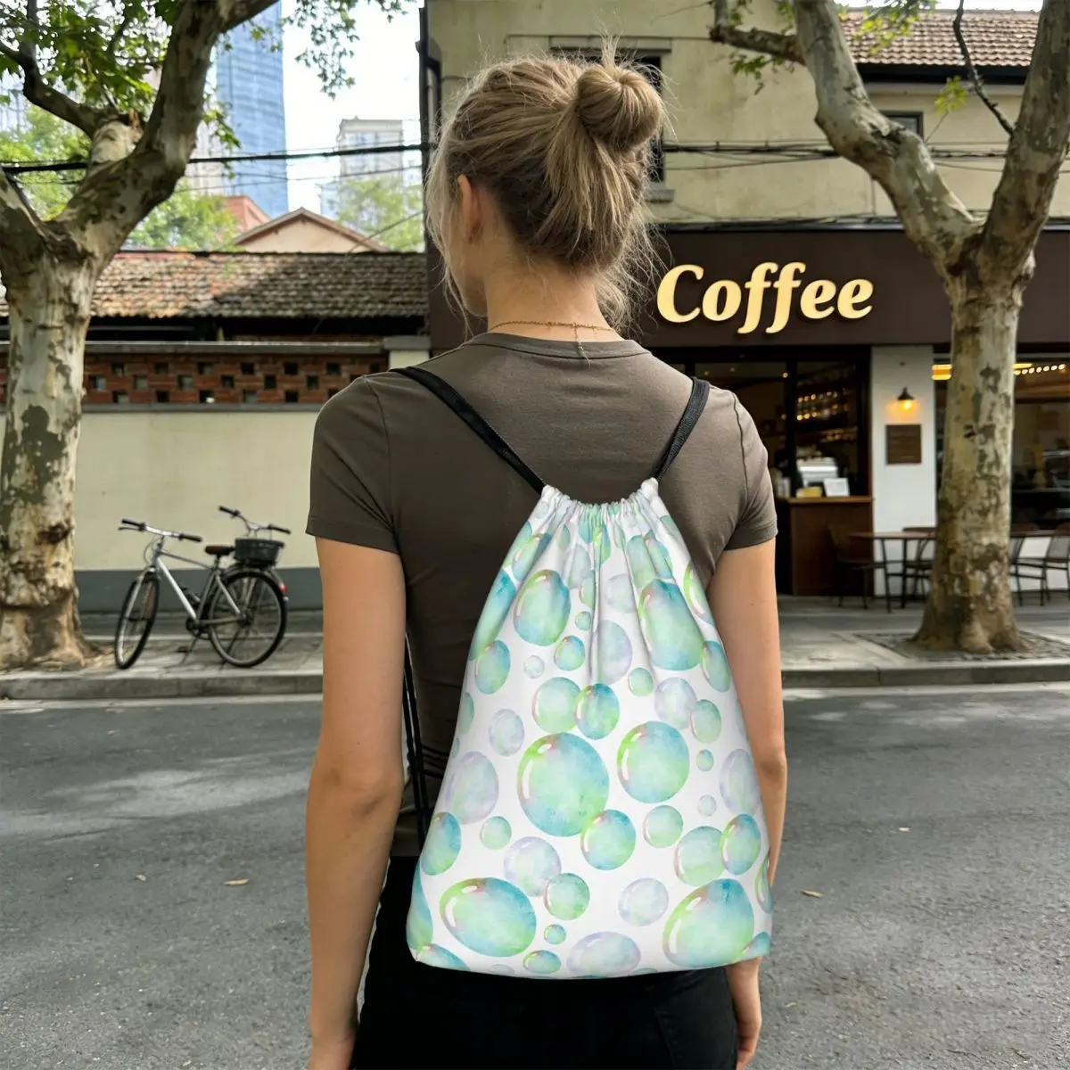 

Green And Multicolor Bubble Print Backpacks Multi-function Drawstring Bags Sports Bag Book Bags for Man Woman Students