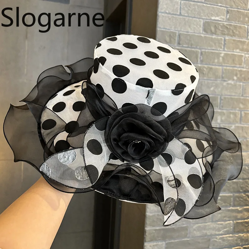 Europäisch-Amerikanische Garn-Sonnenhüte mit breiter Krempe für Damen, elegante Sommer-Mesh-Blumen-Sonnenhüte, Strand-Sonnenschutzhüte, Hochzeits-Spitzhüte