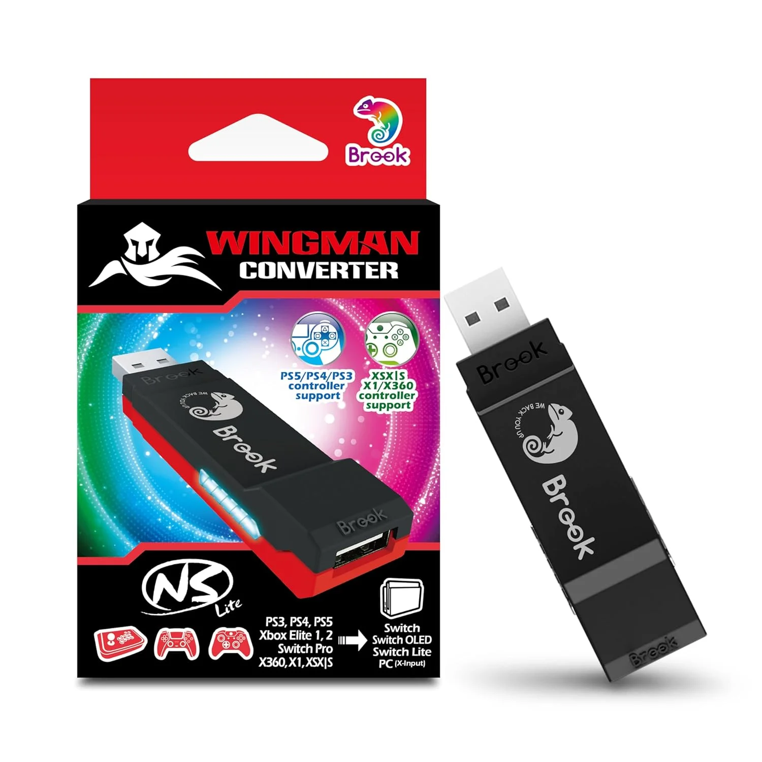 Brook Wingman NS Lite Converter- Support Xb Series X/S/One/360, PS 5/PS 4/PS 3, Xb Elite 1/2, S witch Pro