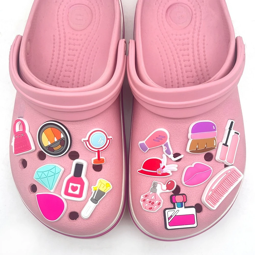 17Pcs/set Cartoon Cosmetics line Shoe Charms DIY Hole Shoes Detachable Buckle Garden Shoes Accessories Girls Women Festival Gift