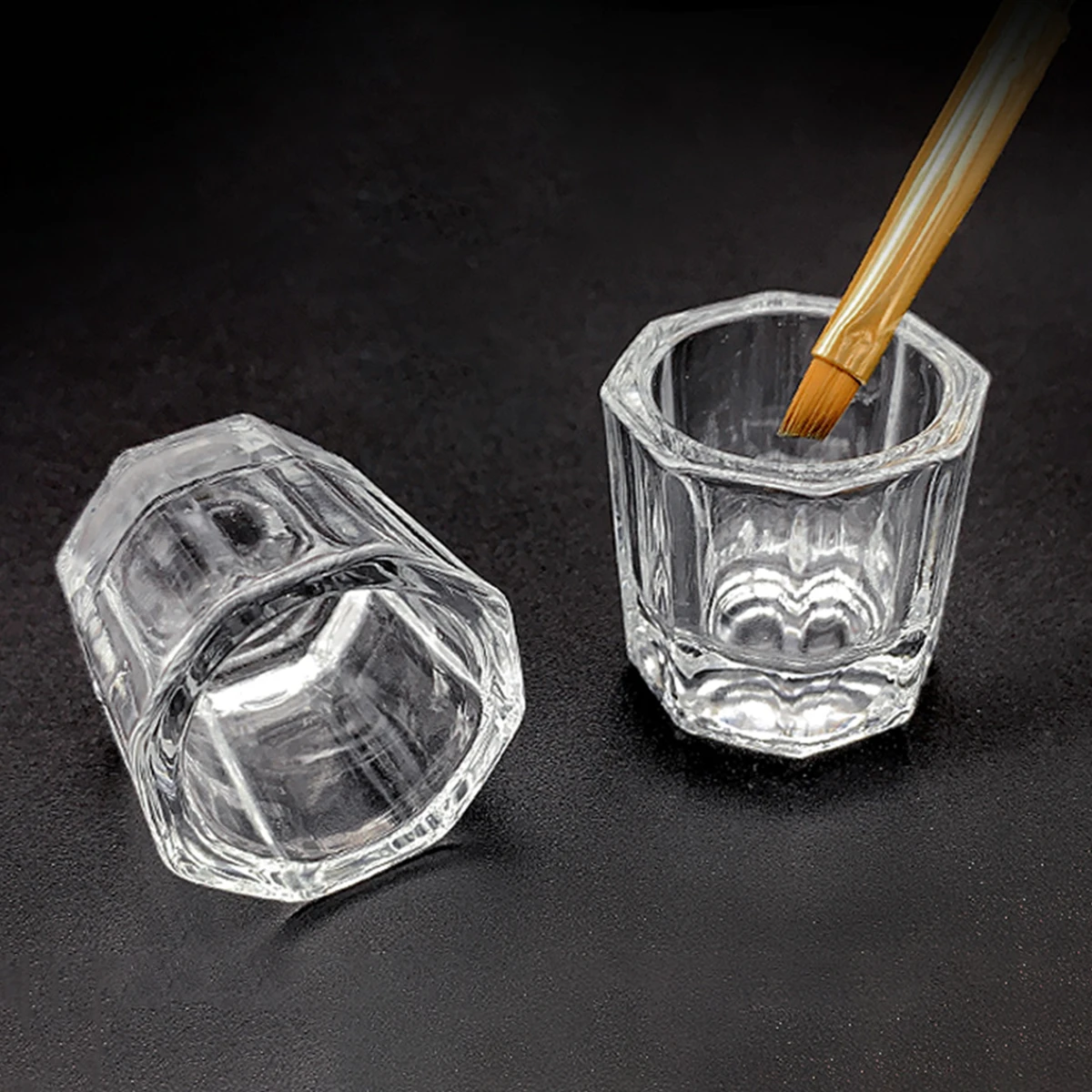 2Pcs Nail Art Crystal Cups Mini Glass Dustproof Storage Boxes Lids for Acrylic Liquid Powder Mixing Professional Salon DIY