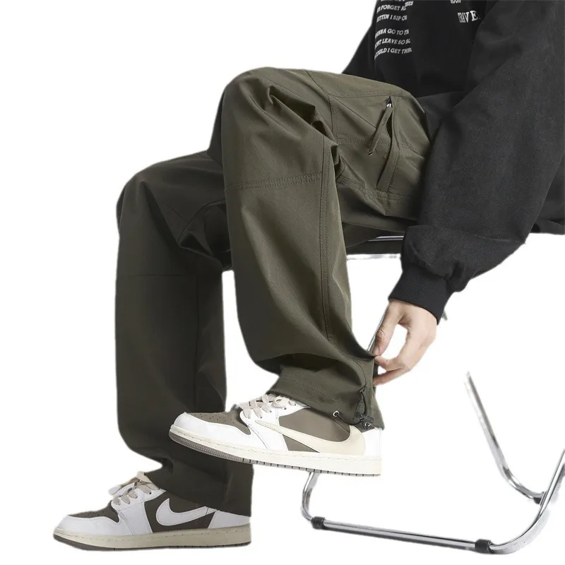 

Мужские осенне-зимние длинные брюки-карго, однотонные повседневные свободные свободные брюки с регулируемыми карманами на молнии и эластичной резинкой на талии, прямые брюки, новые