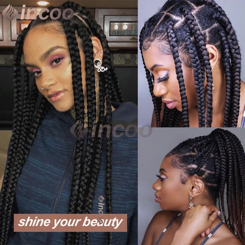 Incoo-Full Lace Trançado Perucas para Mulheres Negras, Caixa Maior, Cornrow Knotless Perucas, 360 HD, Deusa Trança Sintética Peruca, 36"