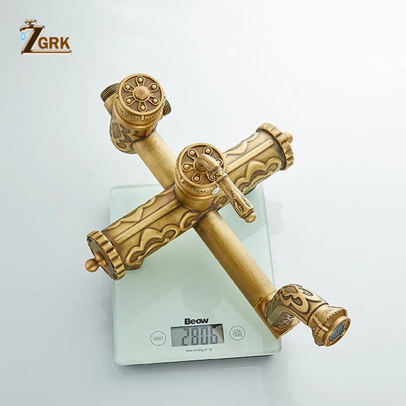 Imagem -02 - Zgrk-antique Brass Bath Shower System Grupo Torneira do Banheiro Chuva com Cabeça de Pulverização Europa Bronze Tap