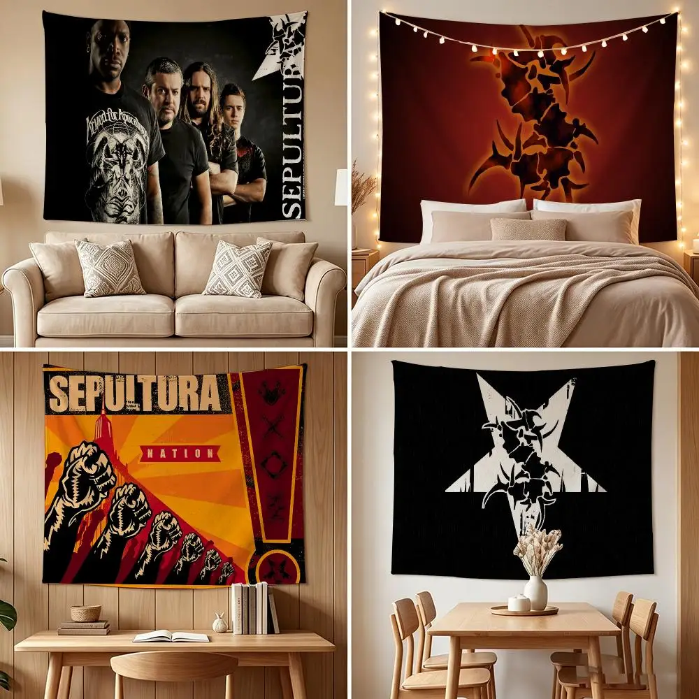 S-Sepultura Band Tapestry Custom Living Bedroom Party Dormitory Interior Wall Bohemian Decoration Attached Clip