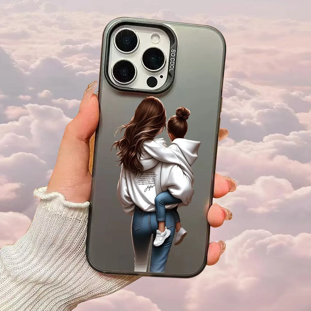 A Warm and Heartwarming Mother-Daughter Silhouette Phone Case with a Protective Design Against Drops, Suitable for iPhone 11 12 13 14 15 16 17 Pro Max Xr X/Xs 7 8 Plus Se and Other Smartphones, an Ideal Birthday Gift, Suitable for Both Men and Women