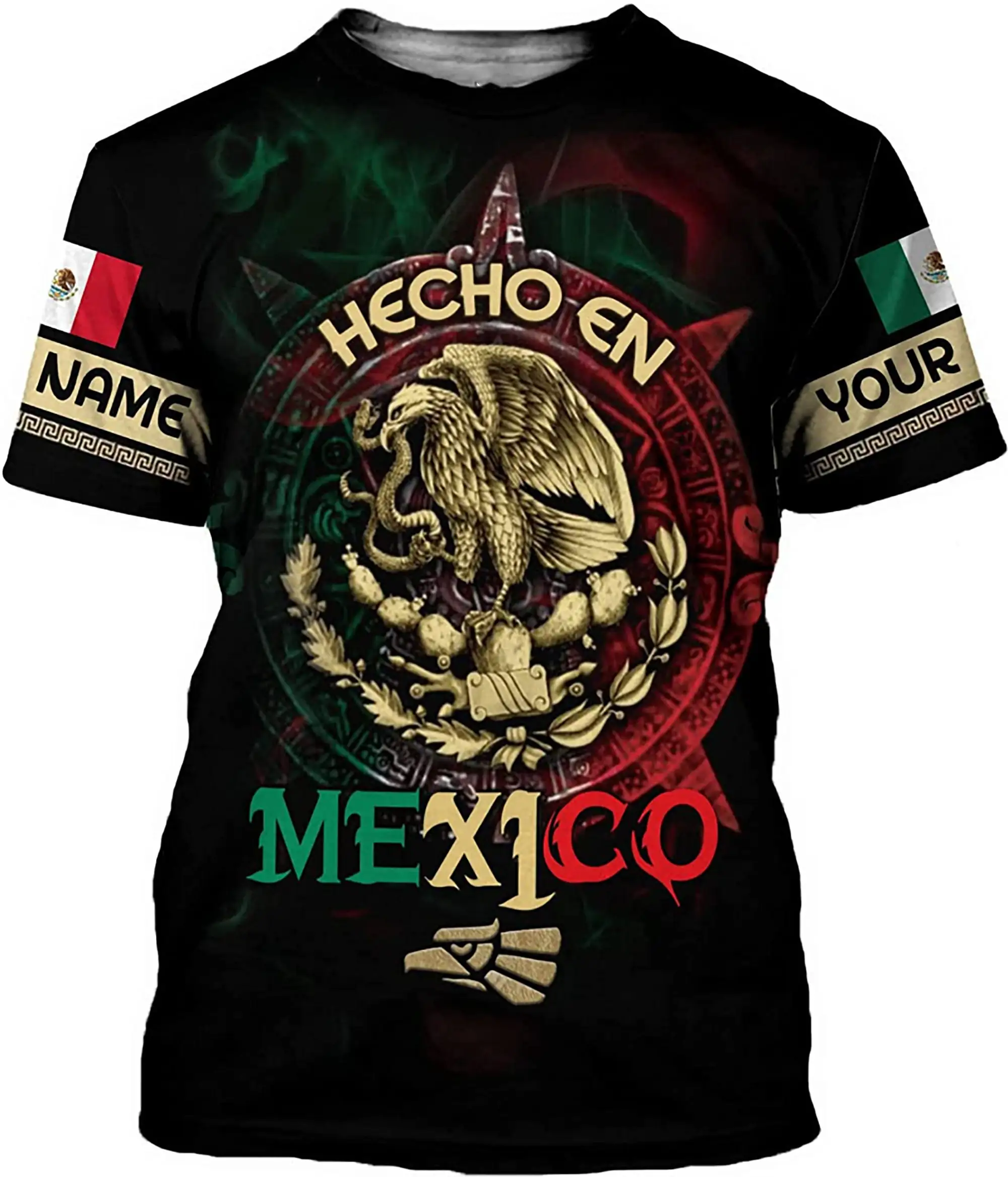 Personalized Your Name Mexico Flag Print T Shirt Hip Hop Fashion Short Sleeve Mexican Gothic Top