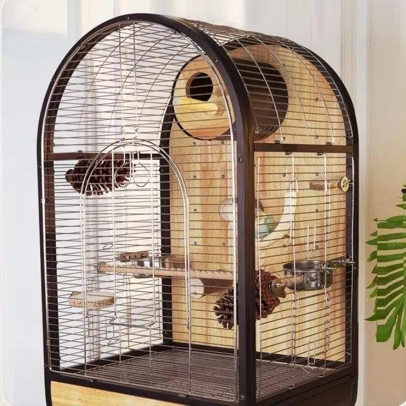 

DIY Luxury Large Interior Stainless Steel Solid Wood Bird Cage