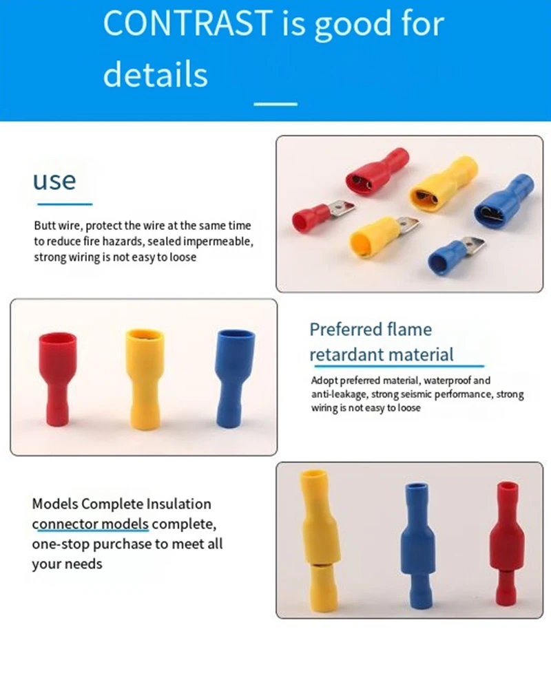 Spring Insert Connector Insulated Wire Connector Copper Material Easy Crimping Electrical Connectors Flat Crimping Terminal