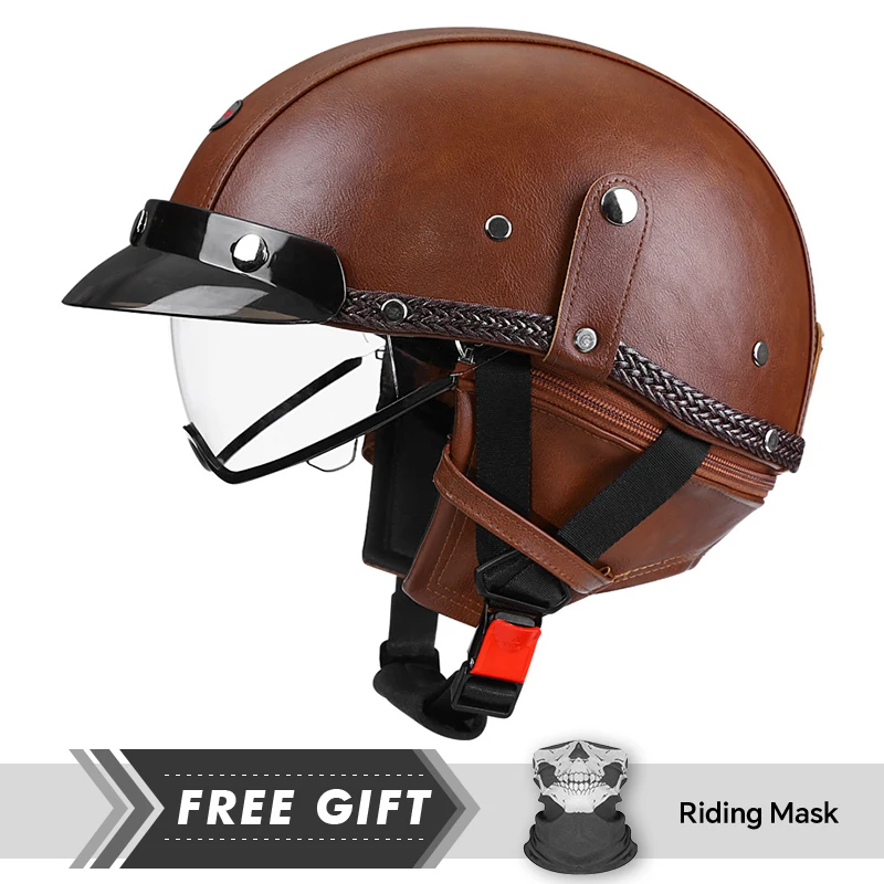 

Motorcycle Half Helmet Leather ABS Shell All Seasons Comfortable DOT Certified Motorcycle Equipment Riding Open Half Face Helmet