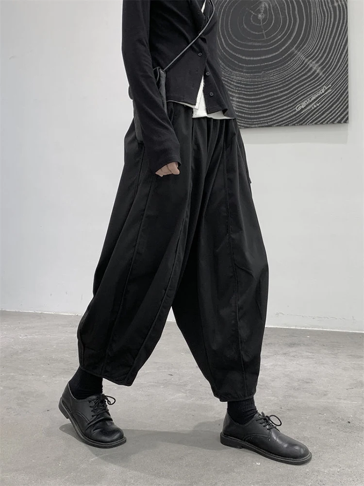 [EAM] High Elastic Waist Black Brief Long Wide Leg Pants New Loose Fit Trousers Women Fashion Tide Spring Autumn 2025 1DF1078