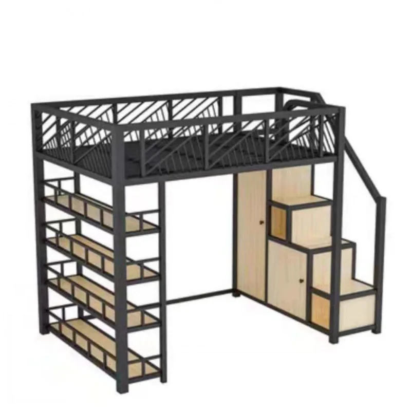 Bed on the table, wrought iron elevated bed sheet, upper floor small apartment loft bed, simple space-saving iron frame bed