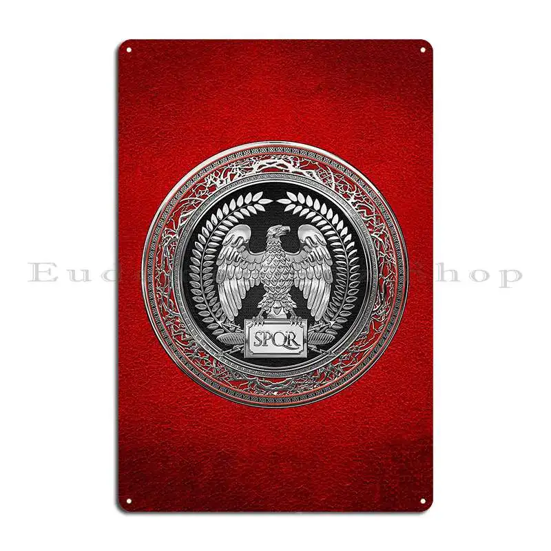 Silver Roman Imperial Eagle Over Red Leather Metal Plaque Poster Garage Iron Mural Kitchen Cinema Tin Sign Poster