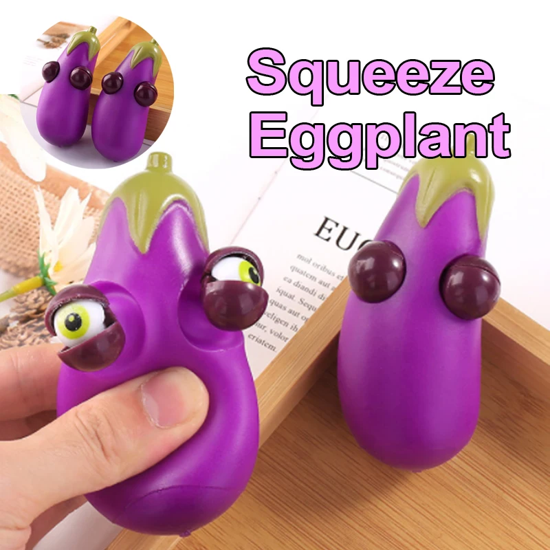 Anti-Stress Toy Eggplant With Narrow Eyes Squeeze Fidget Toys Squishy Funny Stress Relief For Kids Adults Gift Prop 1pcs J184