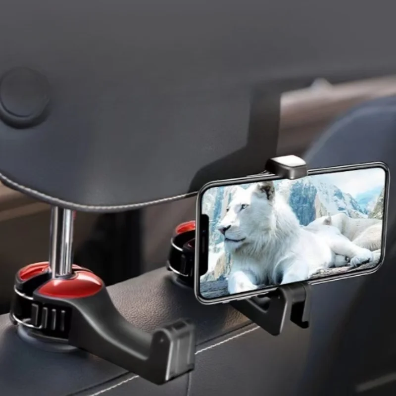 Multifunctionele 2-in-1 autonhaak Verborgen multifunctionele hoofdsteunhaak achter Telefoonhouder voor auto\'s Slottype Mobiele telefoonhouder