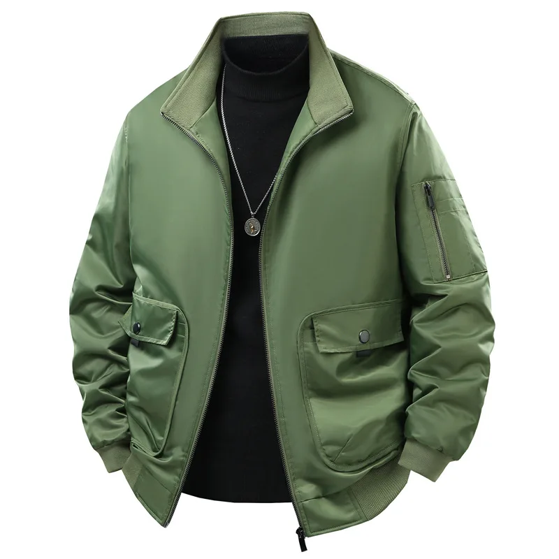 Men's Casual Jacket Spring Autumn Workwear Stand Collar Multi Bag Flight Suit Versatile Comfortable Fit for Various Occasions