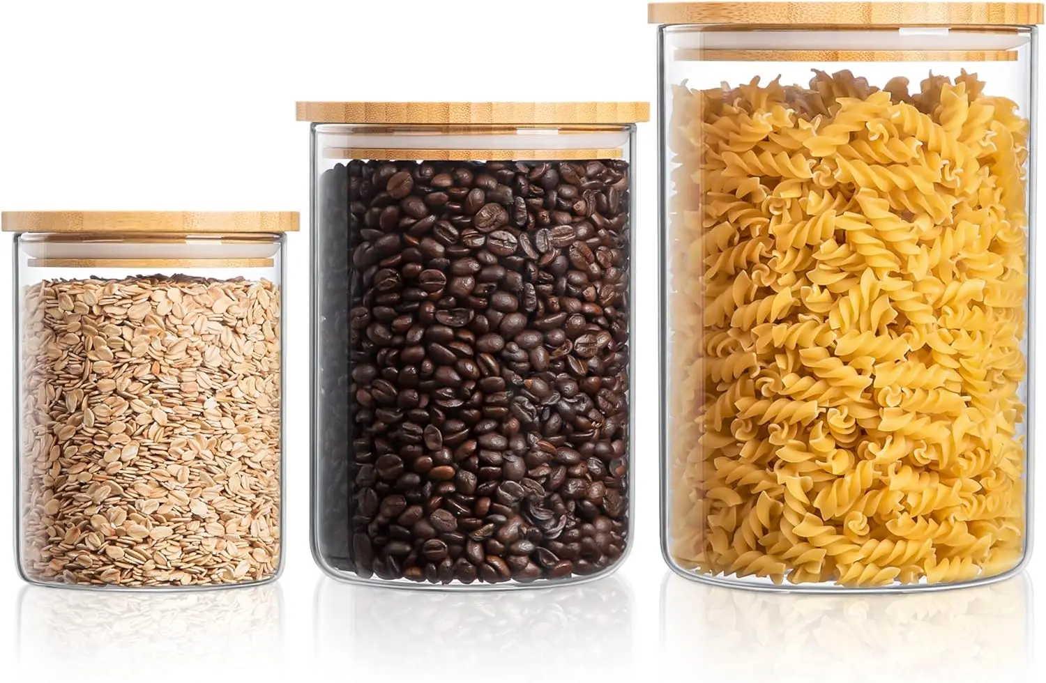 

Стеклянные контейнеры для хранения с деревянными крышками, герметичные кухонные баночки из 3 штук для муки, сахара, кофе, риса, закусок