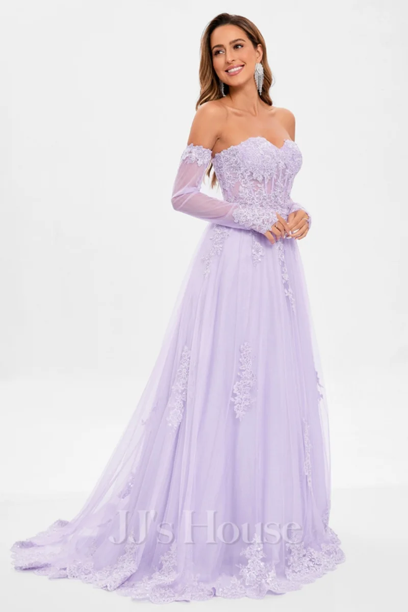 Jessica-Robes de Rhbrodées en tulle et dentelle, robes de mariée à manches longues, robes de princesse violettes µpersonnalisées, 2025