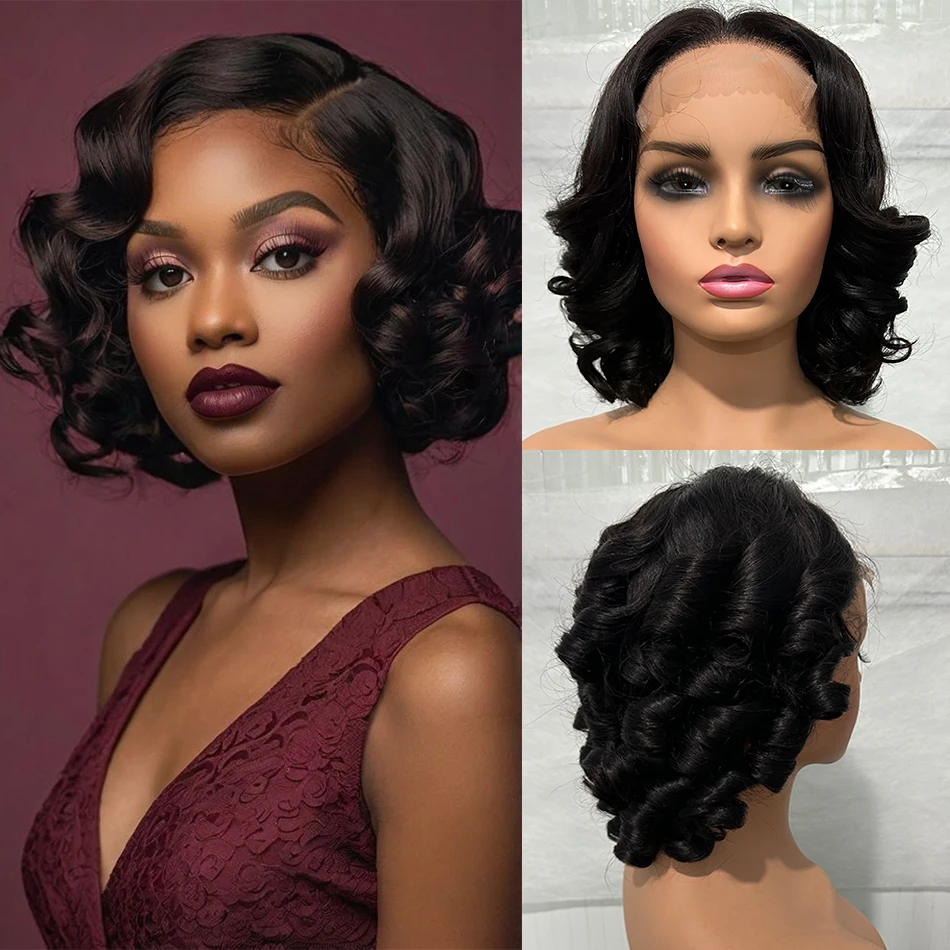 

100% Human Hair Short Bob Body Wave Lace Front Wigs For Women Wear and Go 200 Density Ombre Bouncy Weave 5x5 HD Lace Closure Wig
