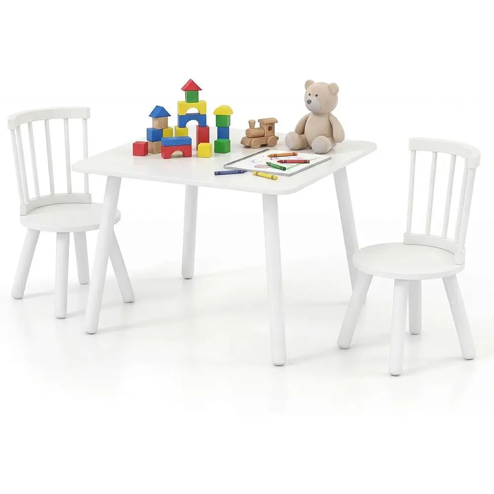 

Wooden 3-Piece Kids Desk Set with Curved Backrests and Round Seats for Toddlers, White