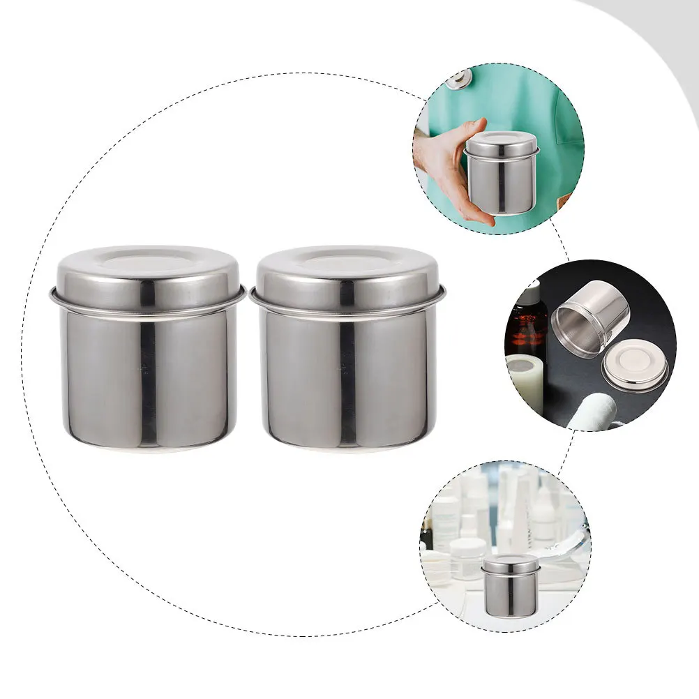 

2Pcs Iodophor Resistant Stainless Steel Ointment Jar Medical Gauze Cotton Ball Container Cotton Ball Container