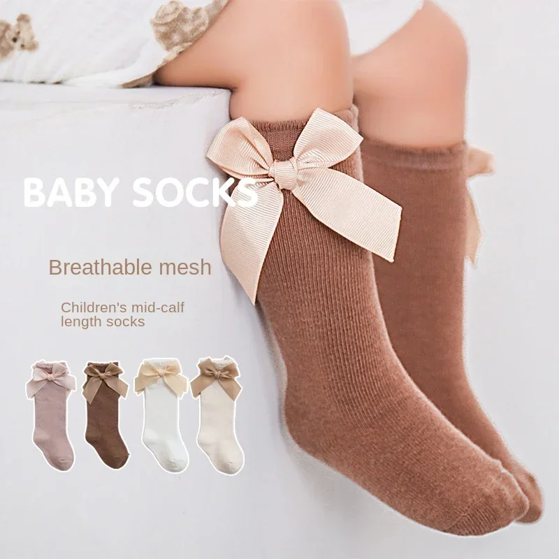

Baby Girls Socks Newborn Cute Knee High Bow Princess Socks Kids Solid Color Cotton Children Socks Korean Version Infant Stuff