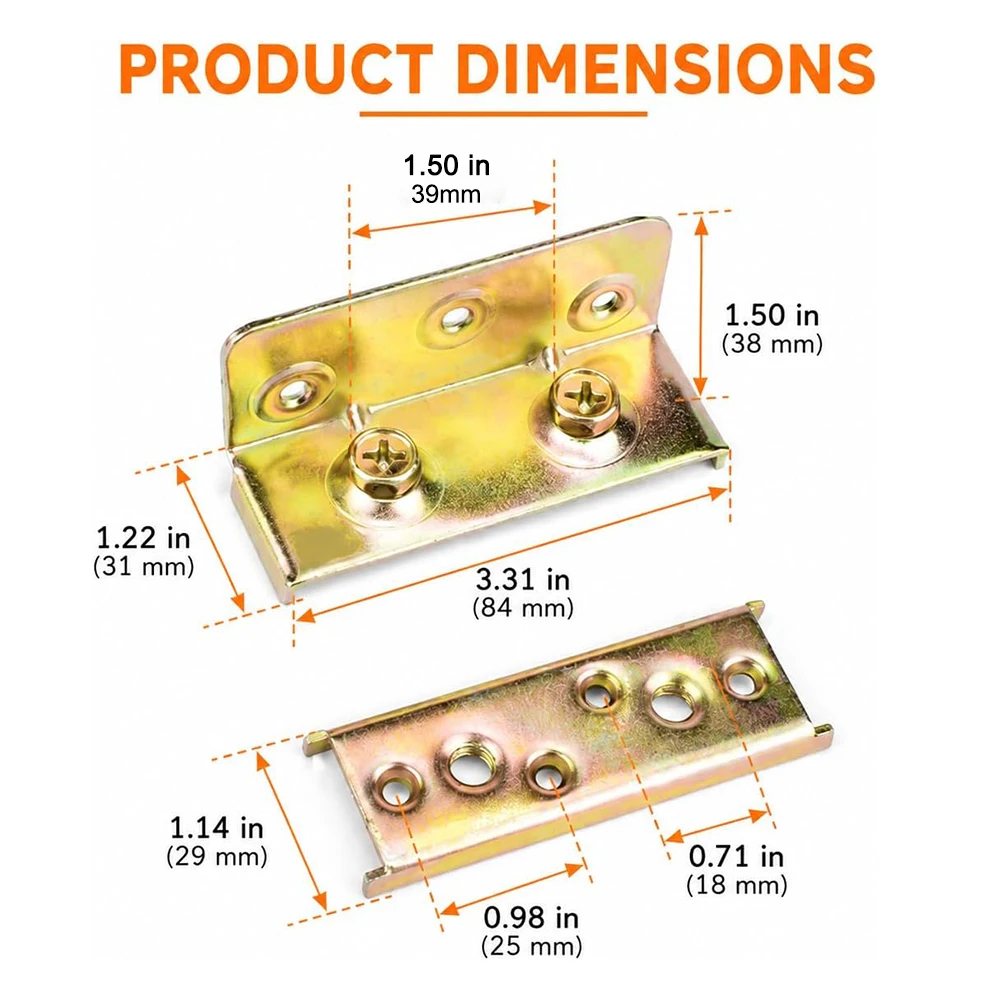 4 Pcs Bed Rail Brackets Heavy Duty Rust-Proof Bed Frame Hardware for Headboards Footboards Wood Beds