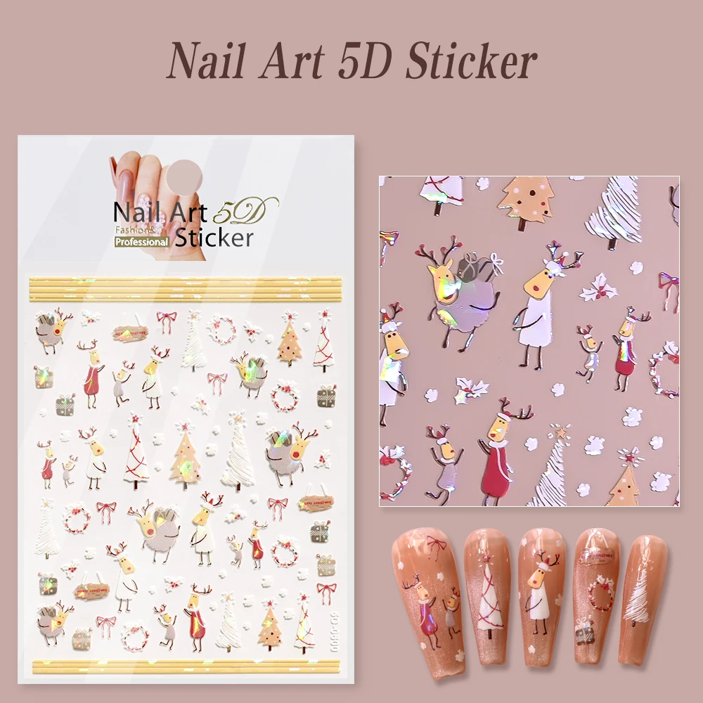 1 stks kleurrijke kerstboom ster nagelstickers cartoon xmas grenen sneeuwpop zelfklevende nagelstickers winter nieuwjaar nagelvoorziening
