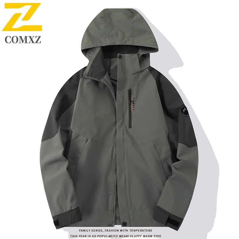 COMXZ معطف غير نافذ للمطر يندبروف مقاوم للماء مقنعين انفصال العمل تسلق السائق سترة التخييم مقاومة للخدش ملابس خارجية للرجال #1