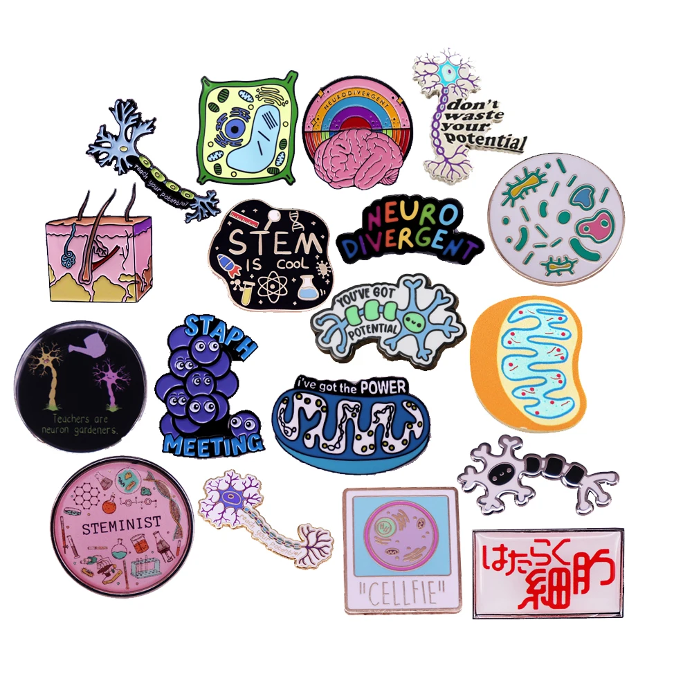 Lustige biologische Humor-Cartoon-Metallbrosche, neuronale Zellabzeichen, Jacken- und Rucksack-Dekorationsnadeln, Gedenkgeschenke – Detail 1