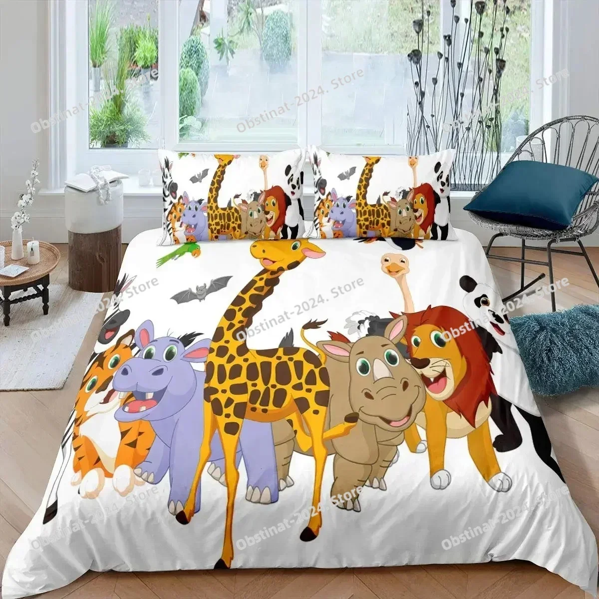 

2025 Elephant Comforter Cover Cute Cartoon Animal Paradise Bedding Set for Boys Girls Kids Animal World Theme Queen Duvet Cover