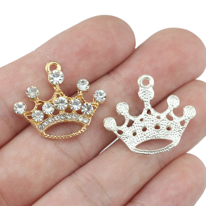 10 Pieces/Lot 22*25mm Gold/Silver Color Fashion Crown Charms For DIY Jewelry Making Bracelets Pendant Accessories Handcraft