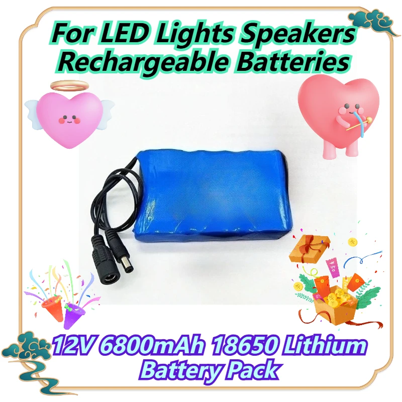 

12V 6800mAh 18650 Lithium Battery Pack For LED Lights Speakers Rechargeable Batteries