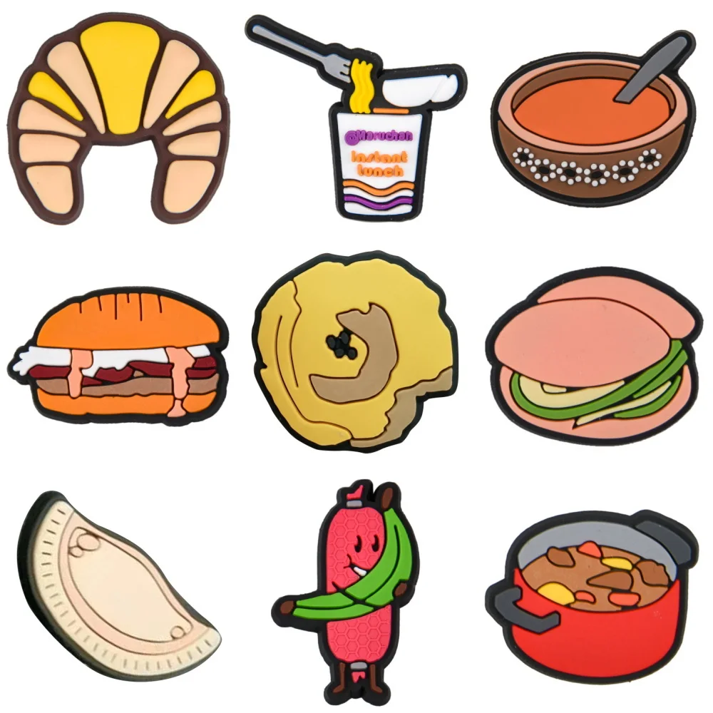 

9pcs Cute Food Chili Hamburger Shoe Decoration Dumpling Soup Noodle Shoe Charms Birthday Halloween Presents