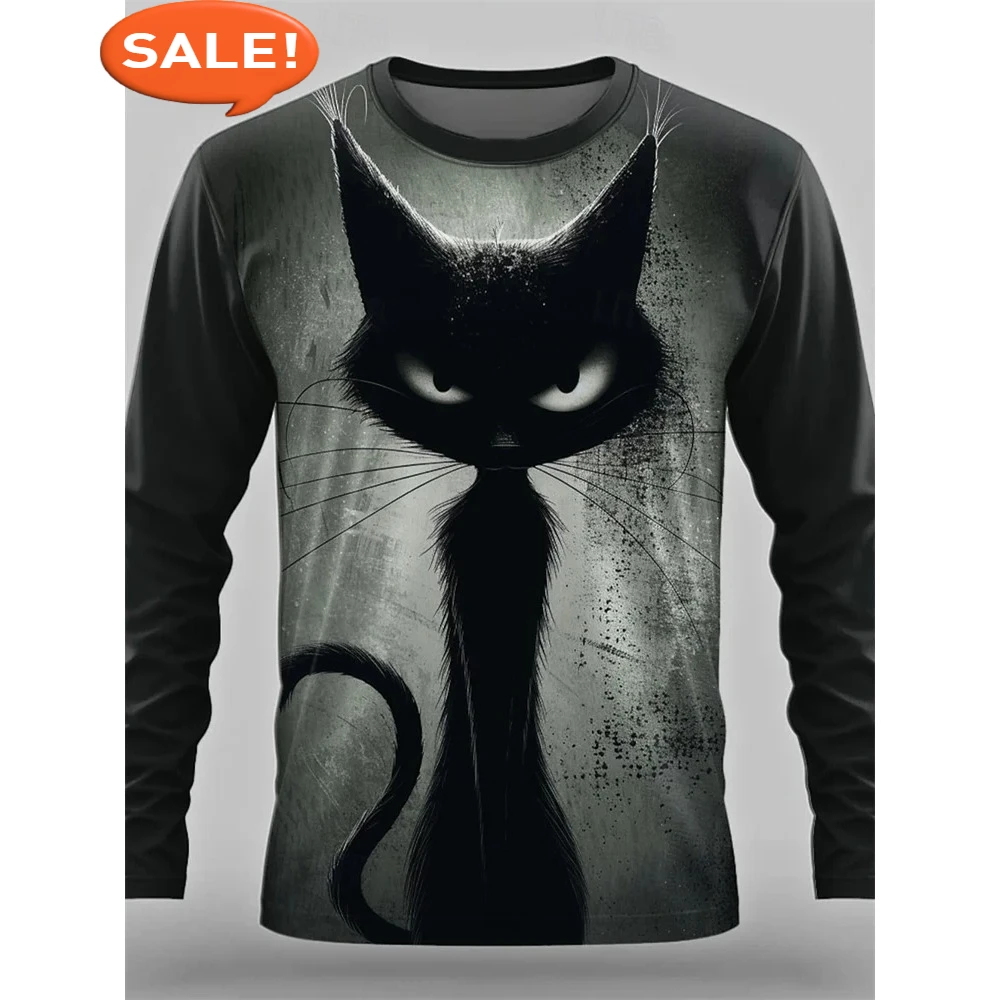 

Halloween Print T-shirt Horror Graphic T shirts Round Neck Men's Long Sleeves Y2K Casual Mens Clothing Street Clothing Tops