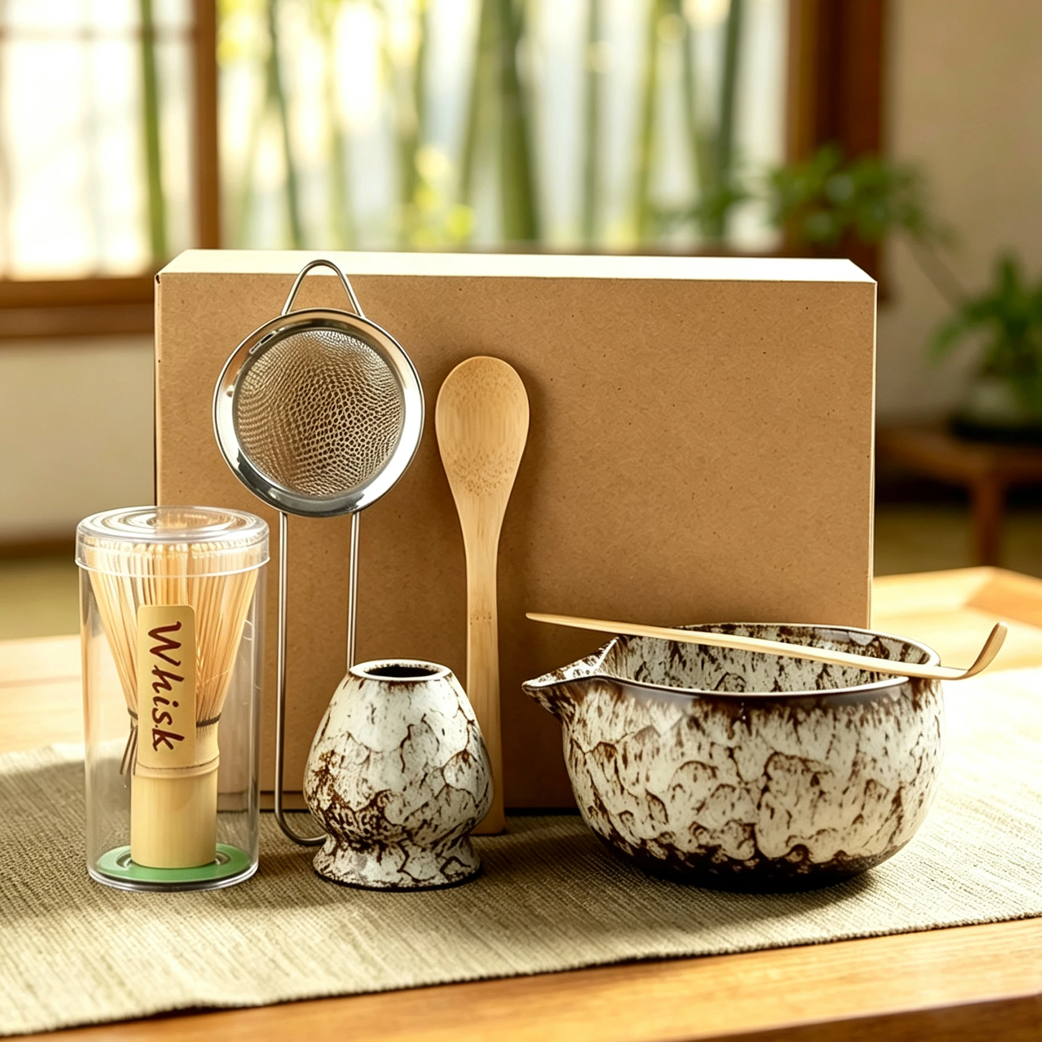 Matcha Tea Set 6PCS Bamboo Whisk Chasen Matcha Bowl Whisk Holder Teaspoon Japanese Tea Ceremony Tools for Tea Lovers