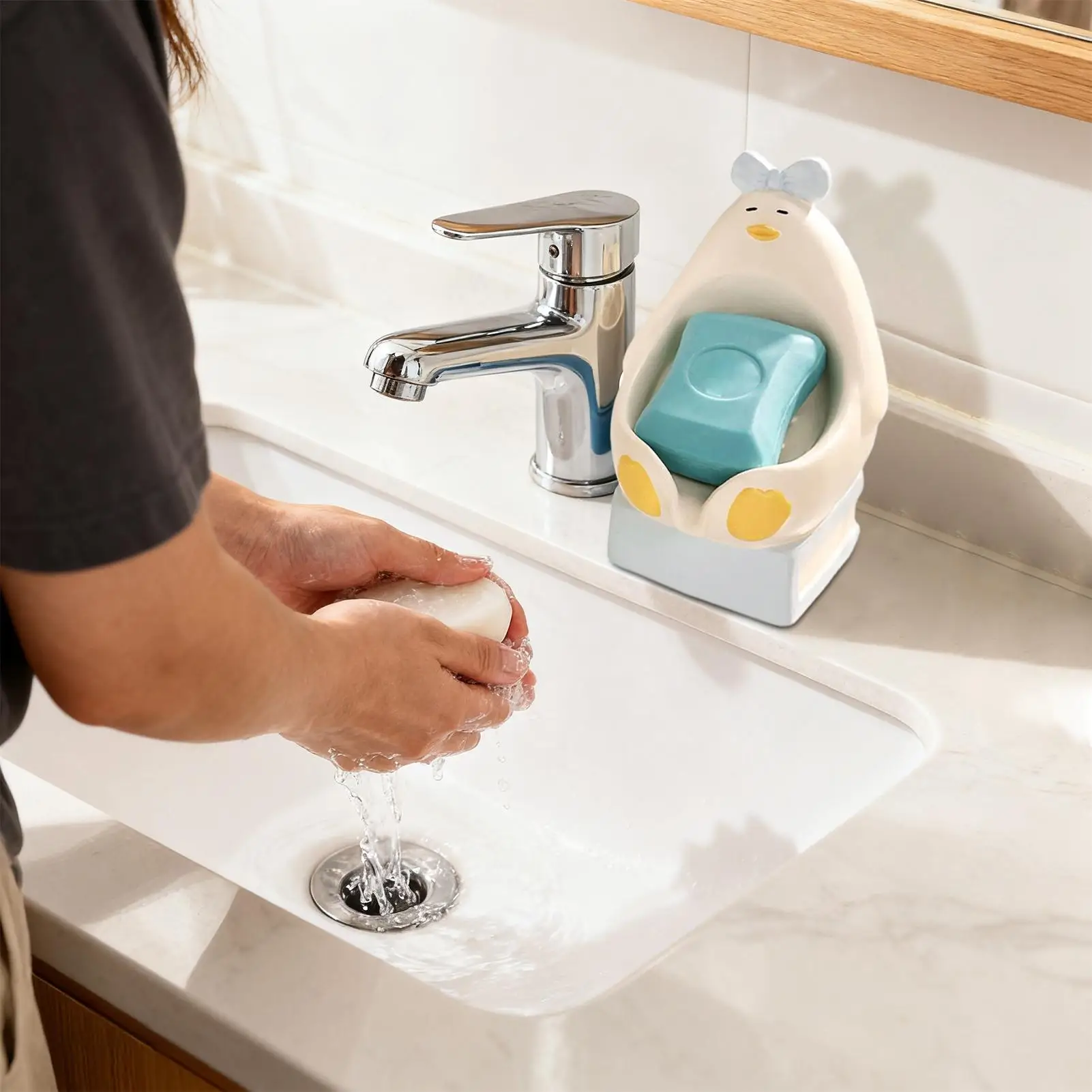 Jabonera para ducha, soporte de barra de pato sentado de cerámica, jabonera con drenaje para cocina, baño, lavabo, ducha, Camping, viaje