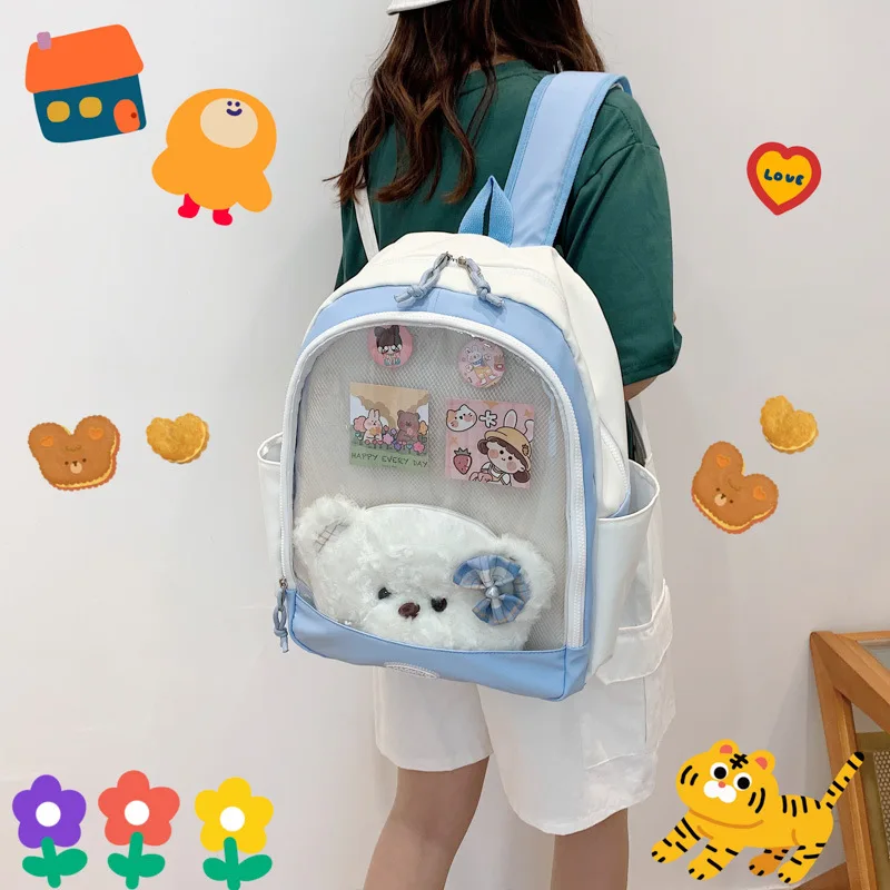 New Trendy Ita Backpacks Teenage Girls Transparent Canvas School Bag High-capacity Print Clear Rucksack  Bolsa Mujer 2024